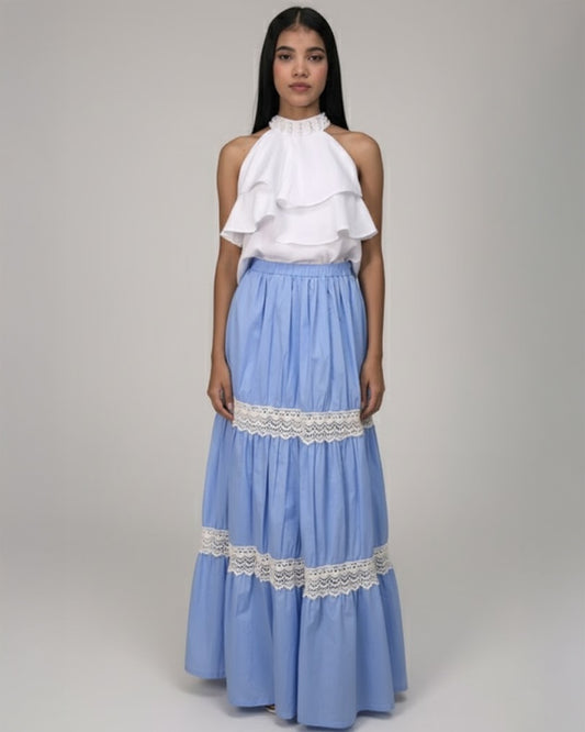 FALDA TOSCANA ENCAJE AZUL