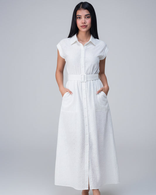 VESTIDO OJALILLO ESTILO CAMISERO BLANCO